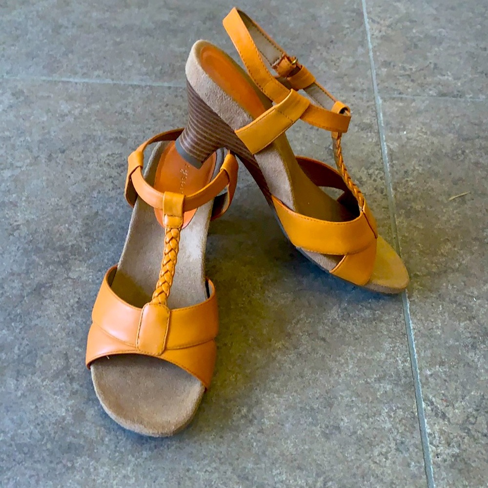 Orange mid heel sandals
